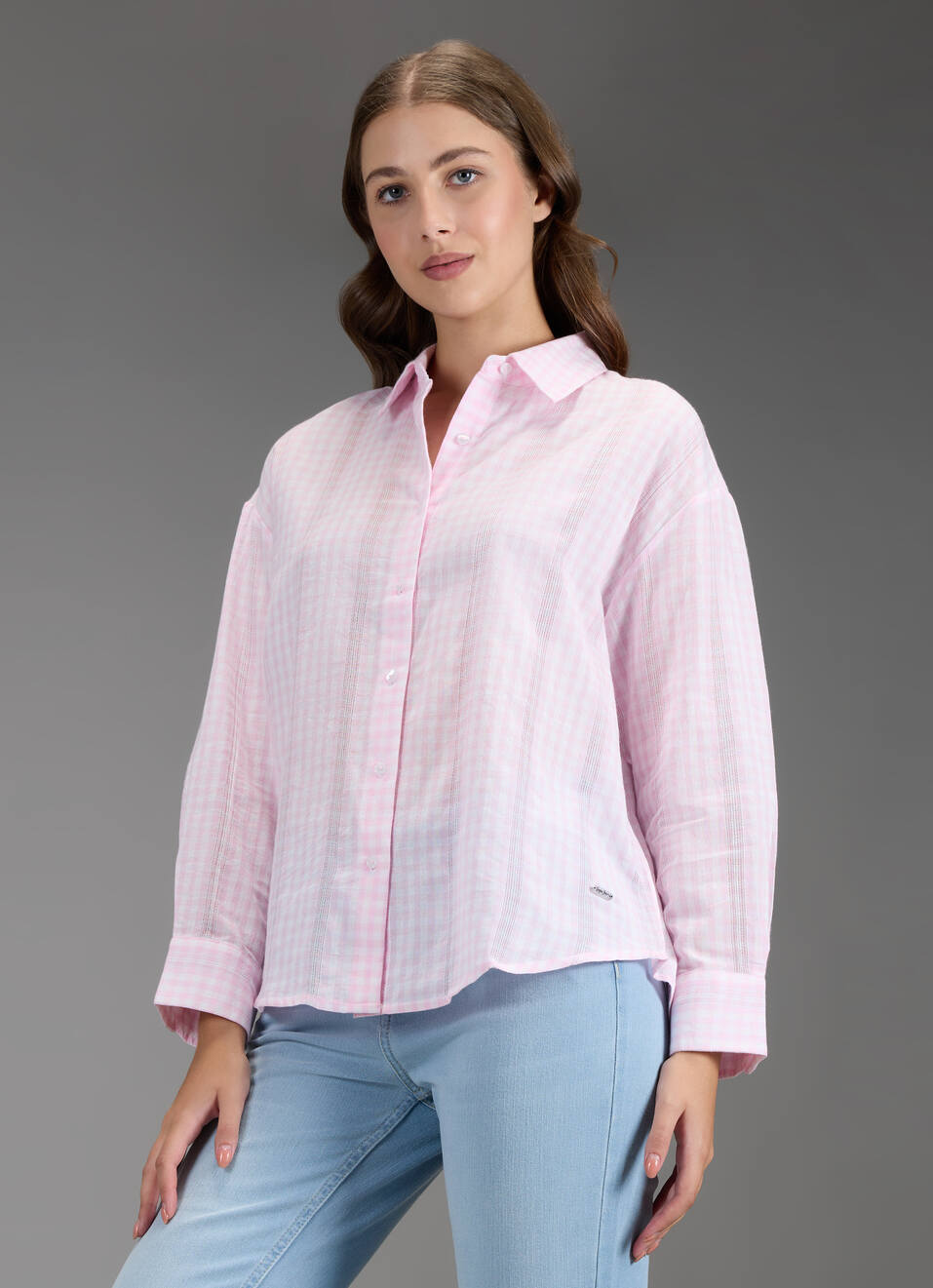 Women Pink Checked Oversized Shirt, , large image number 7