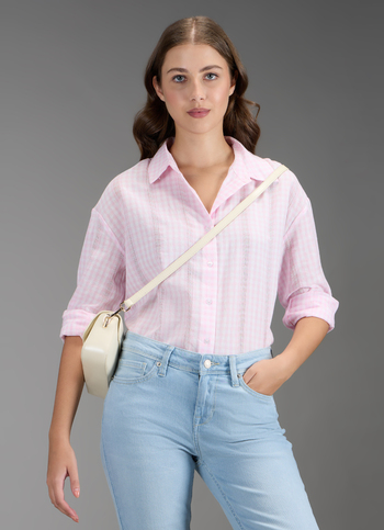 Women Pink Checked Oversized Shirt