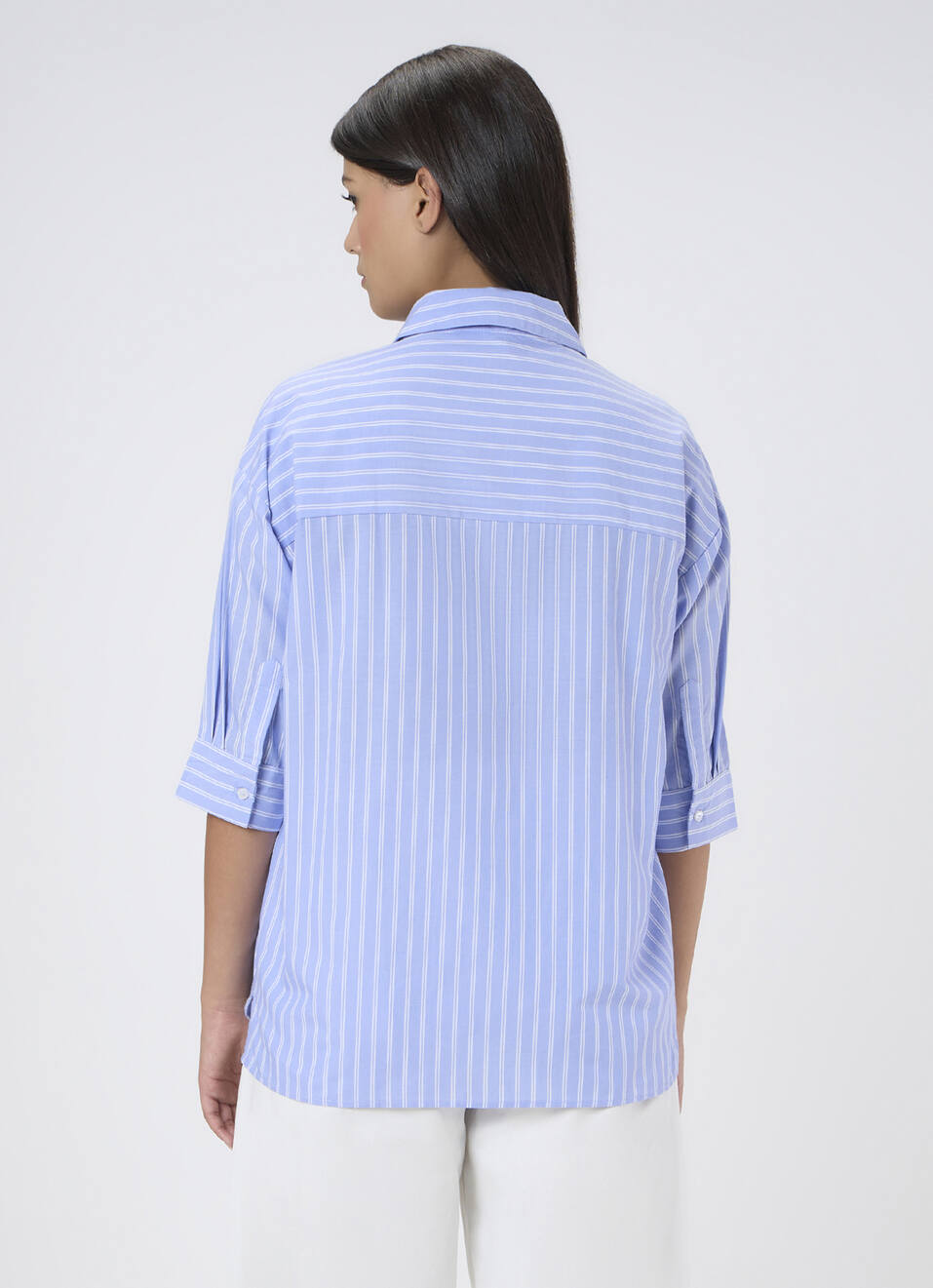 Women Blue Striped Oversized Shirt, , large image number 2