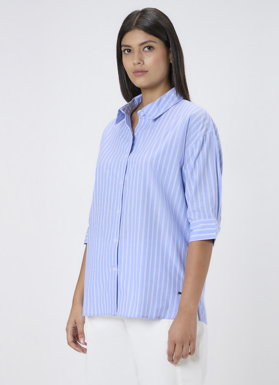 Women Blue Striped Oversized Shirt, , large image number 3