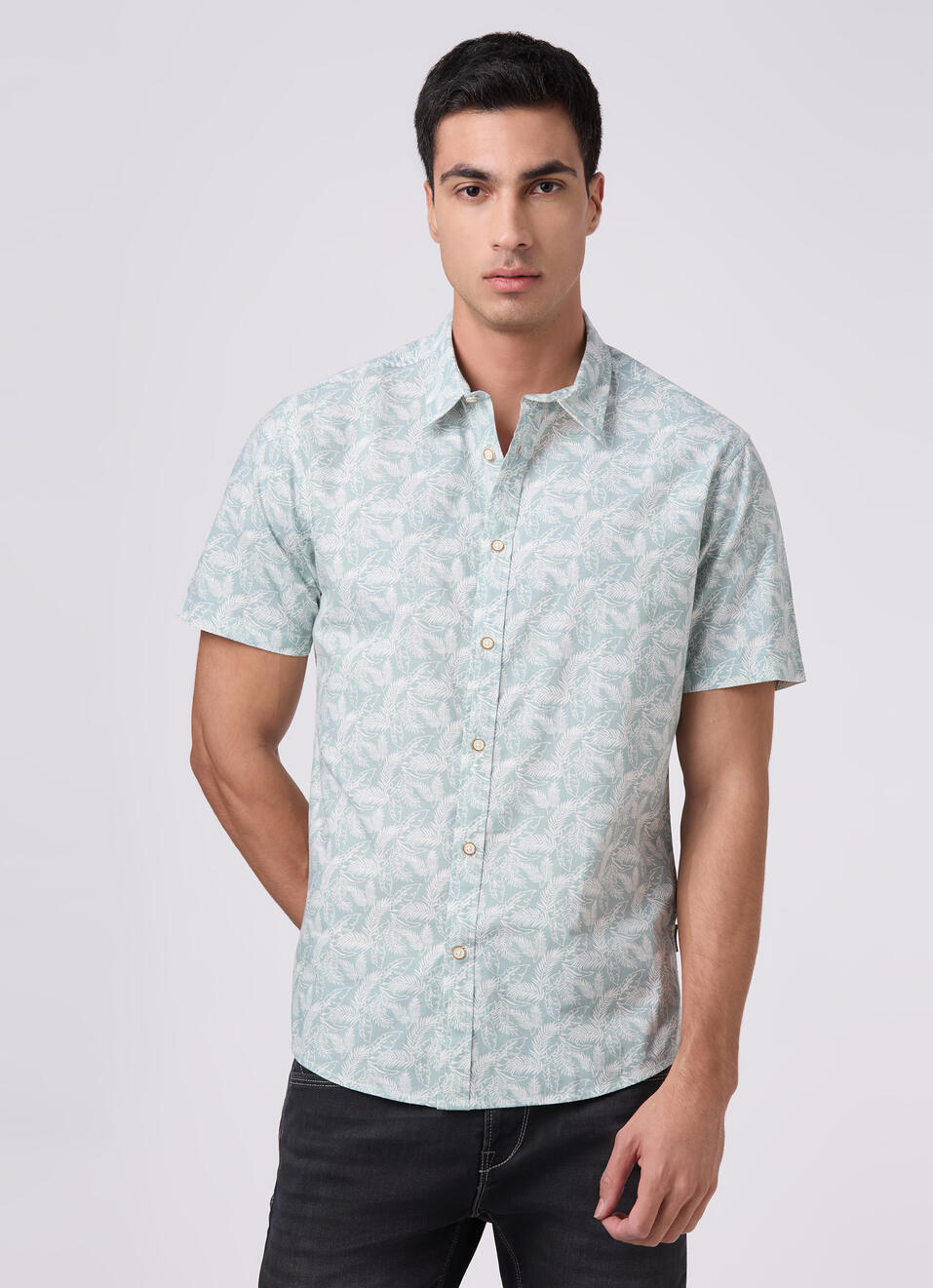 Men Olive Green Printed Shirt, , large image number 1