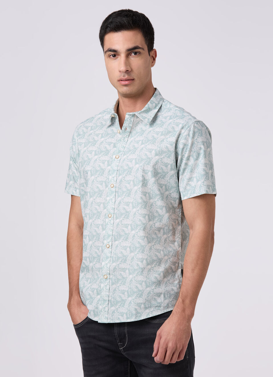 Men Olive Green Printed Shirt, , large image number 3