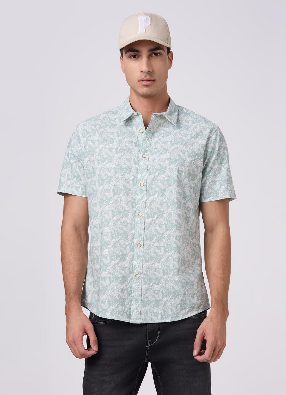 Men Olive Green Printed Shirt, , large image number 0