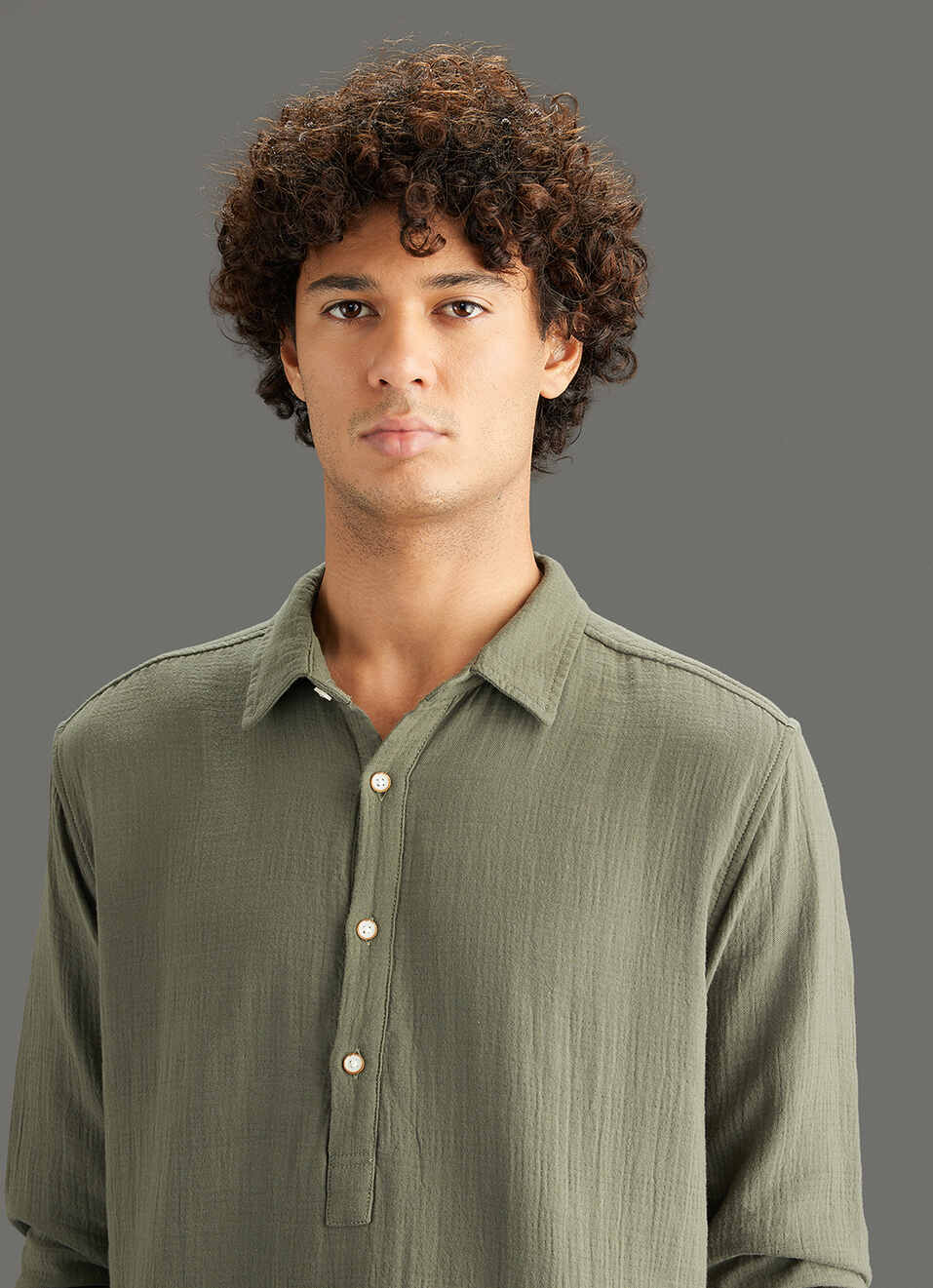 Men Olive Solid Regular Fit Kurta Placket Shirt, , large image number 4