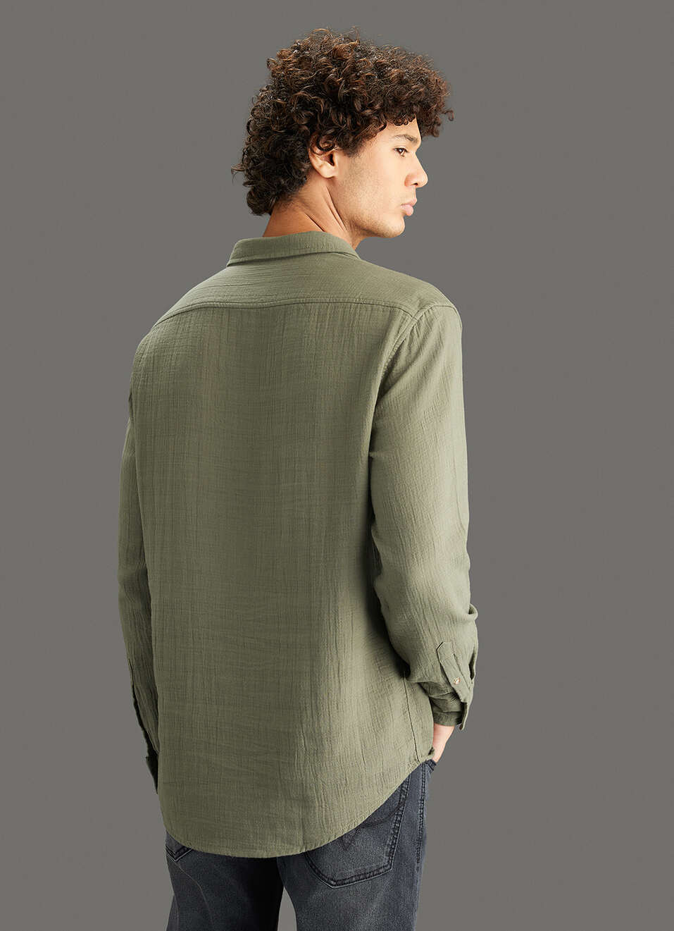 Men Olive Solid Regular Fit Kurta Placket Shirt, , large image number 6