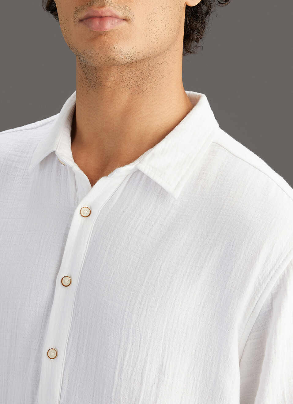 Men White Solid Regular Fit Kurta Placket Shirt, , large image number 1