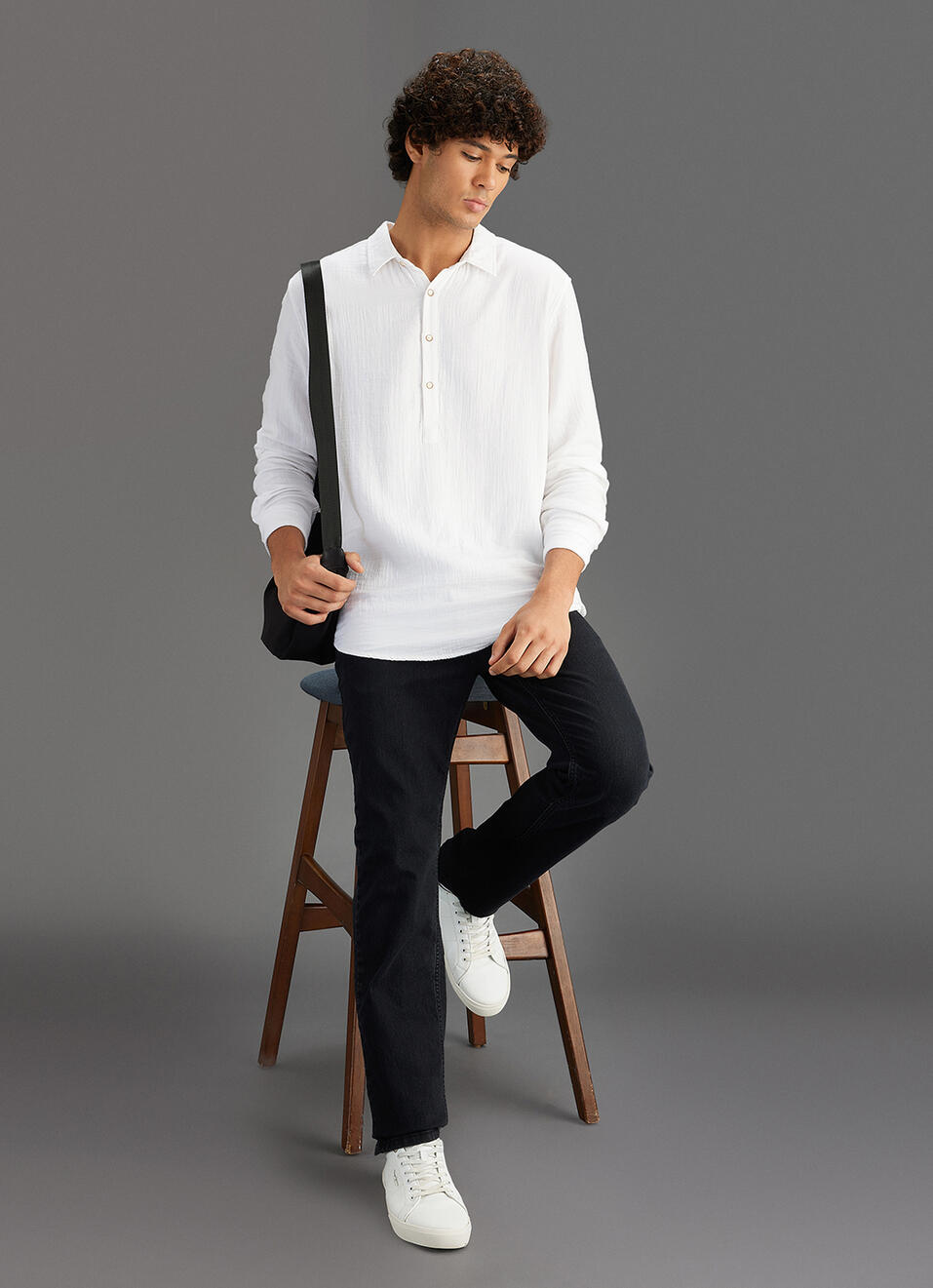 Men White Solid Regular Fit Kurta Placket Shirt, , large image number 2