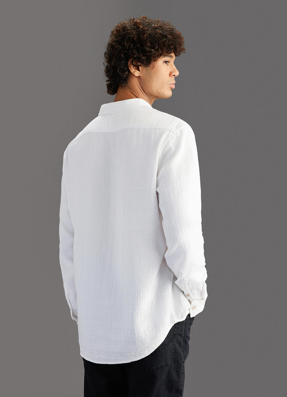 Men White Solid Regular Fit Kurta Placket Shirt, , large image number 6
