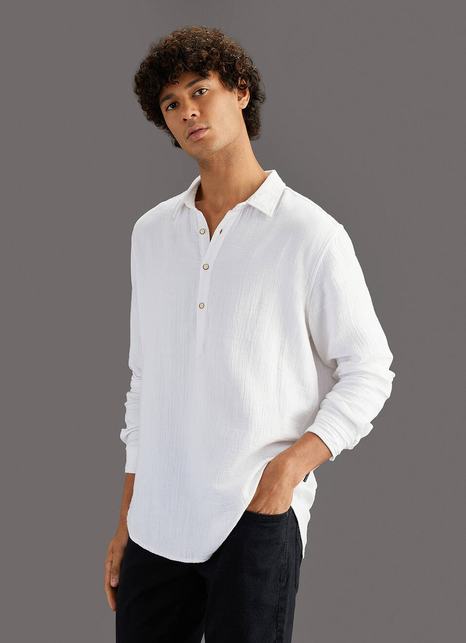 Men White Solid Regular Fit Kurta Placket Shirt, , large image number 7