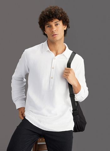Men White Solid Regular Fit Kurta Placket Shirt