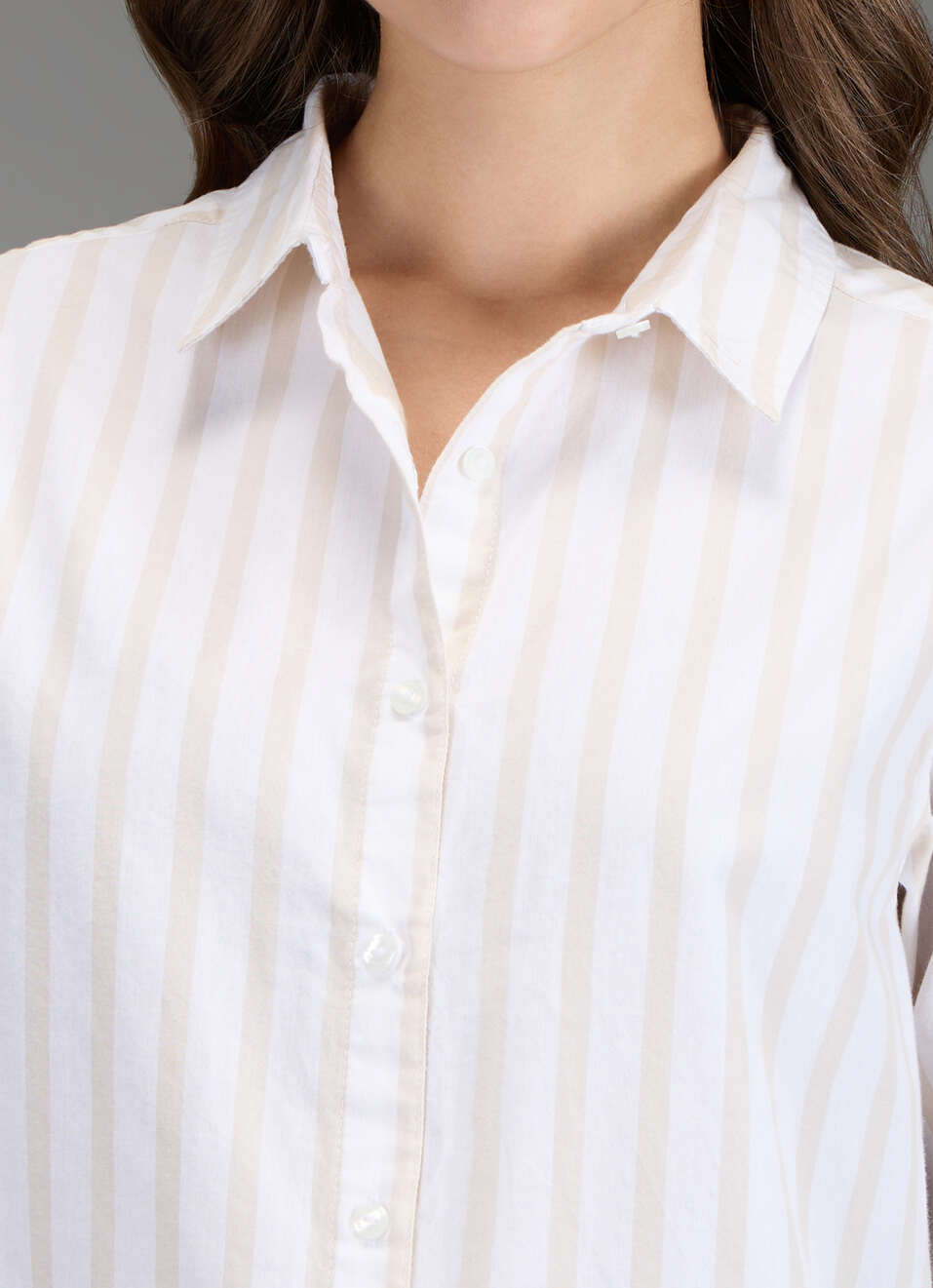 Women Beige Striped Regular Fit Shirt, , large image number 1