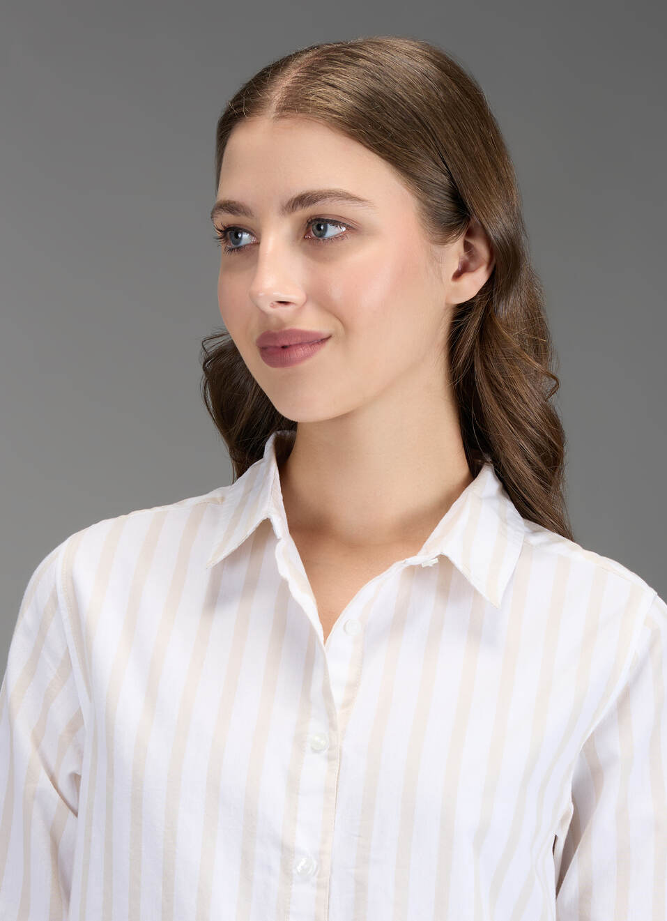 Women Beige Striped Regular Fit Shirt, , large image number 4