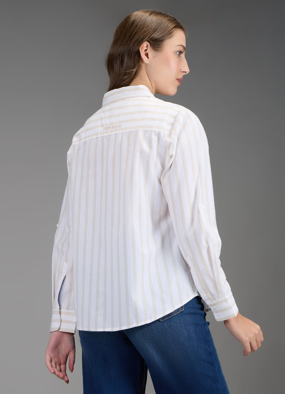 Women Beige Striped Regular Fit Shirt, , large image number 6