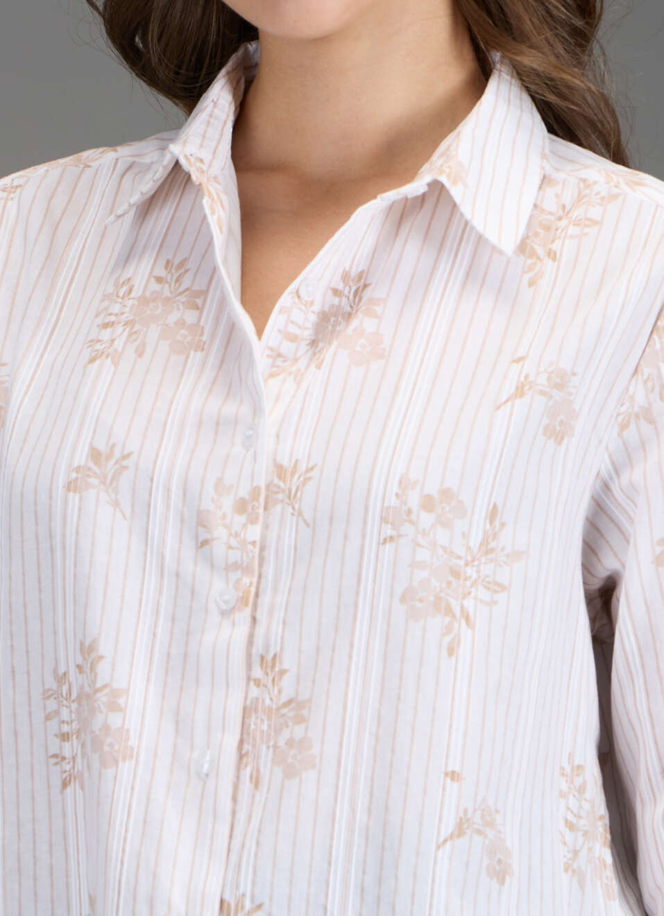 Women Beige Floral Print Regular Fit Shirt, , large image number 1