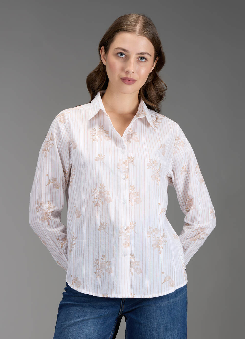 Women Beige Floral Print Regular Fit Shirt, , large image number 5