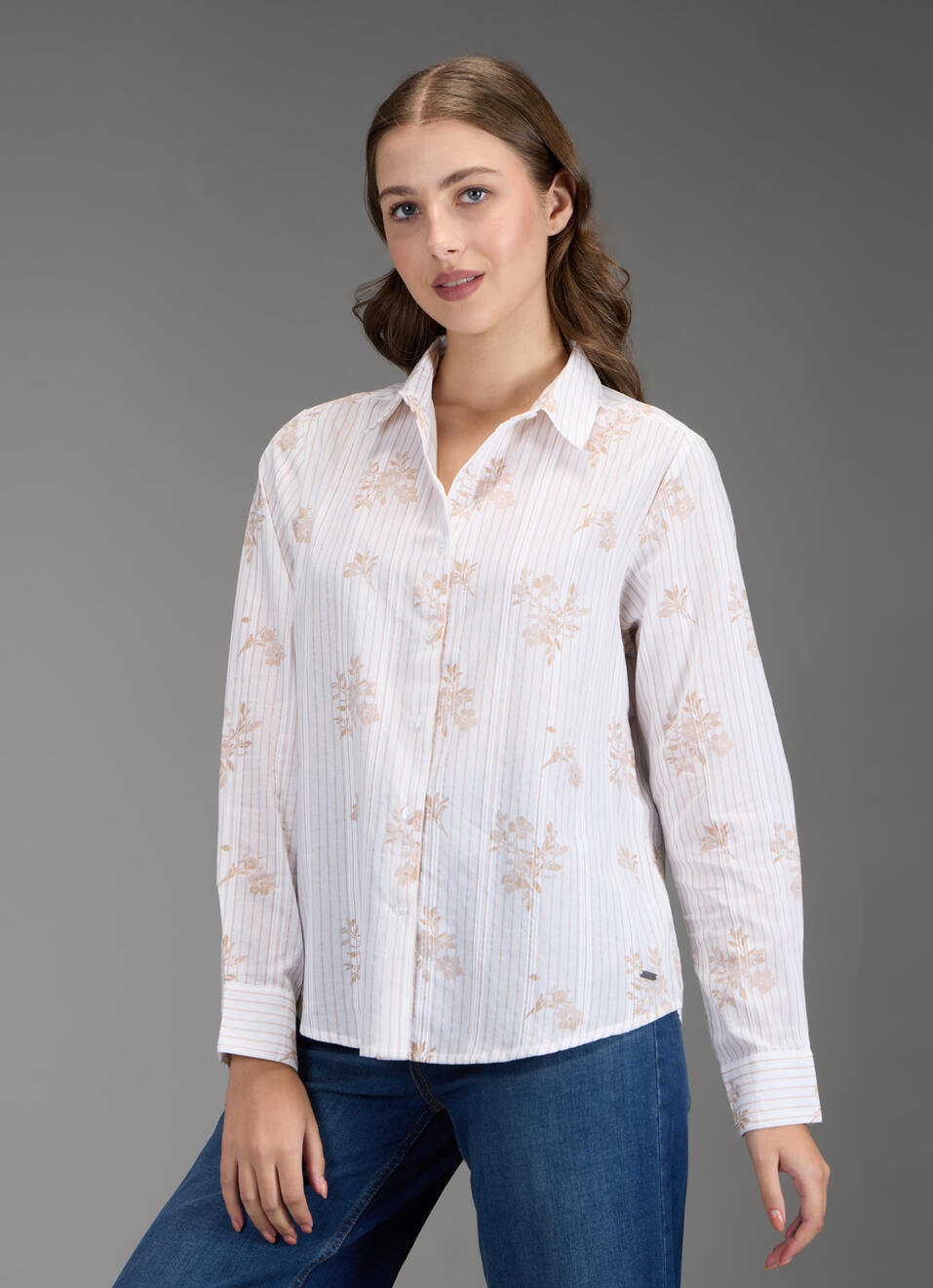 Women Beige Floral Print Regular Fit Shirt, , large image number 7