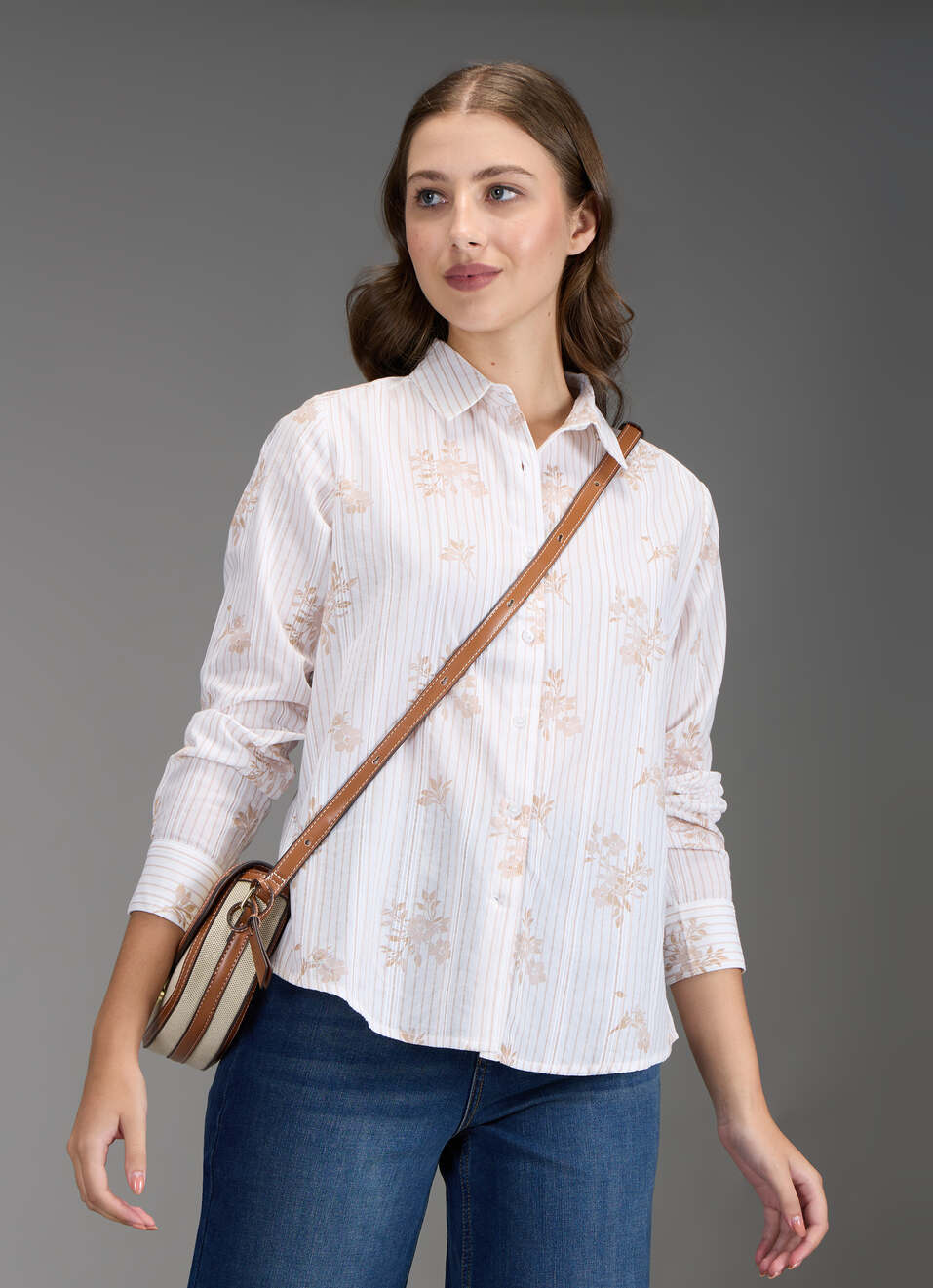 Women Beige Floral Print Regular Fit Shirt, , large image number 0