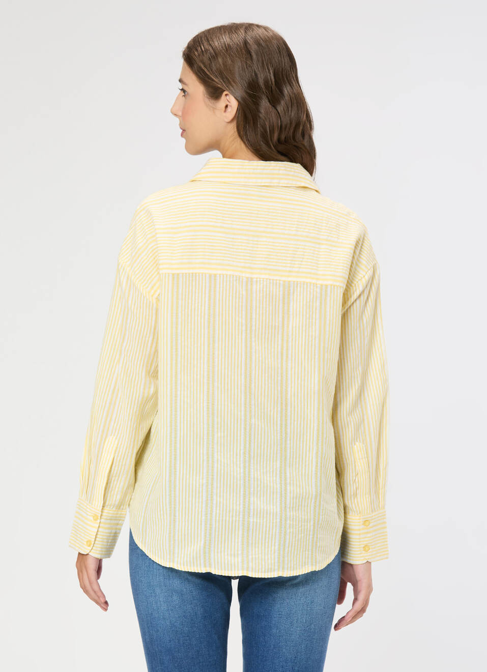 Women Yellow Striped Oversized Shirt, , large image number 2