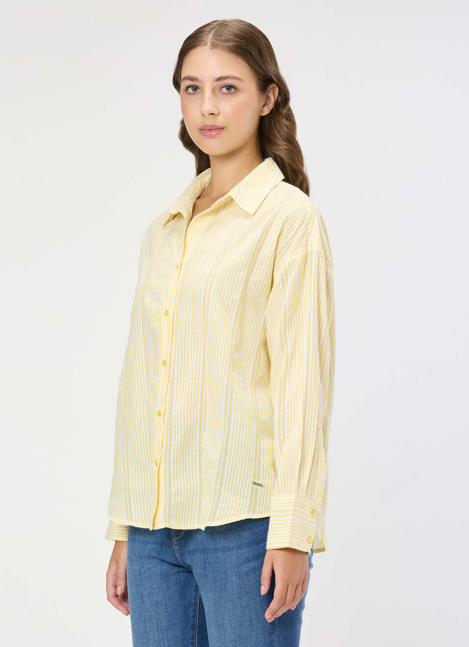 Women Yellow Striped Oversized Shirt, , large image number 3
