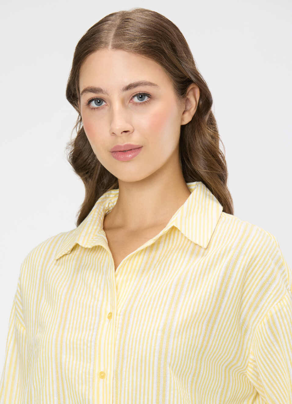 Women Yellow Striped Oversized Shirt, , large image number 4