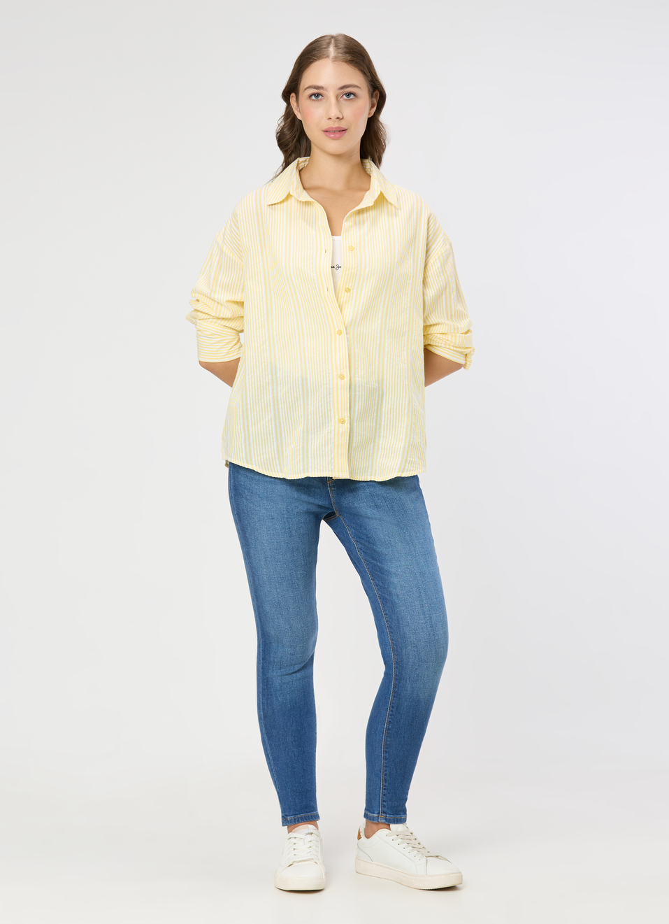 Women Yellow Striped Oversized Shirt, , large image number 5