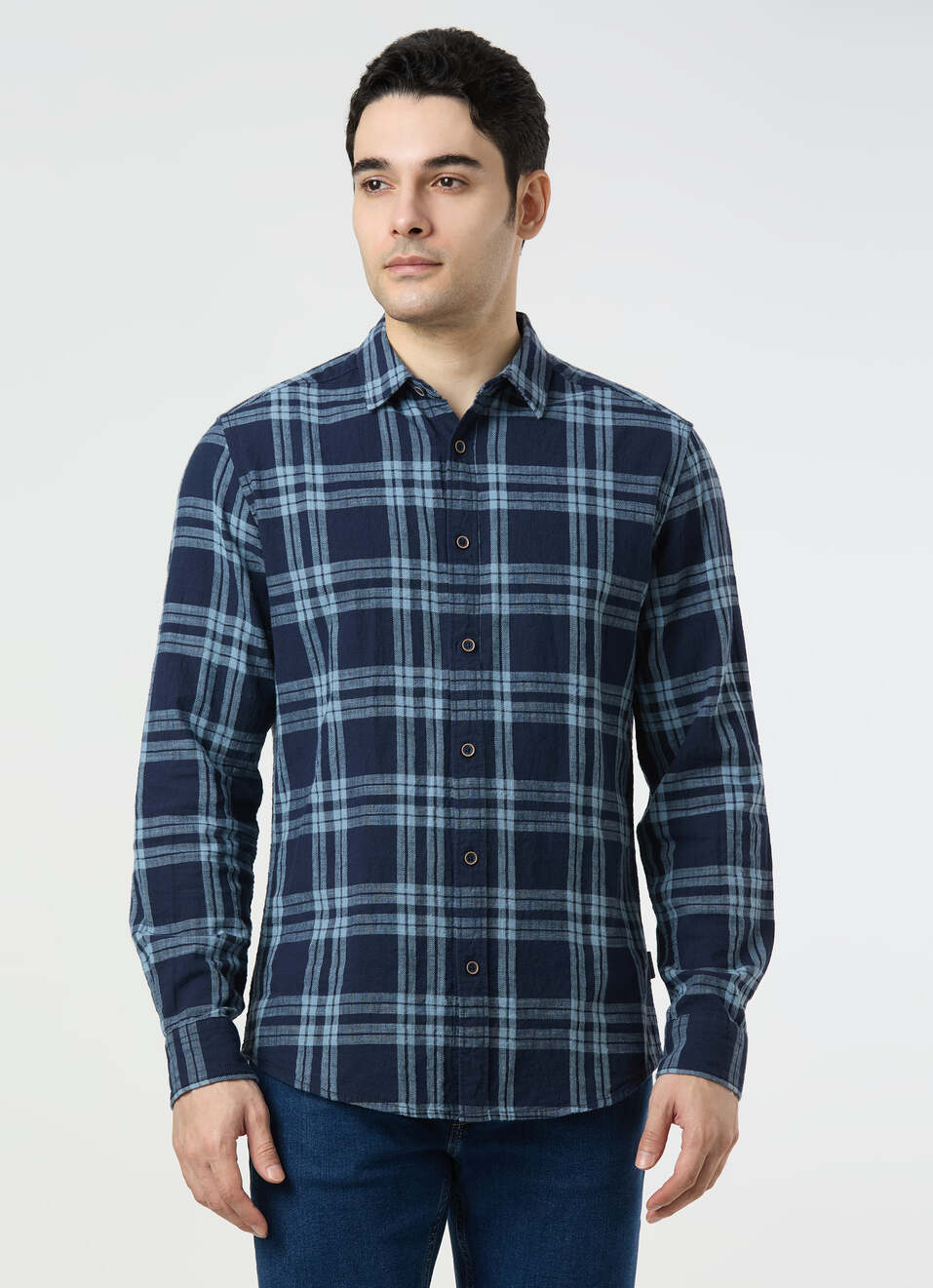 Men Blue Checked Shirt, , large image number 1