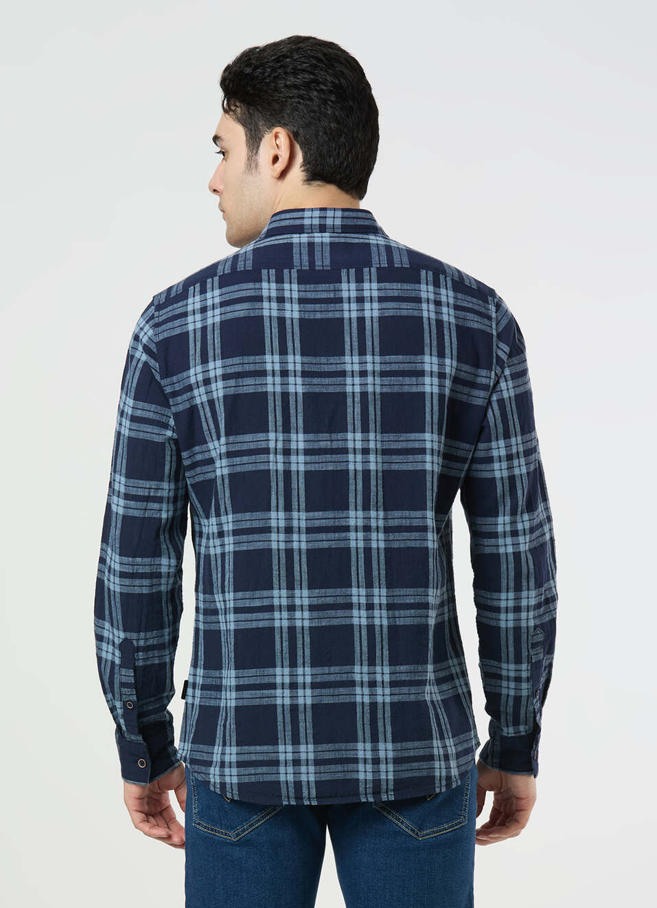 Men Blue Checked Shirt, , large image number 2