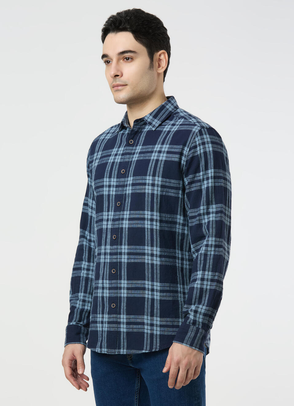 Men Blue Checked Shirt, , large image number 3