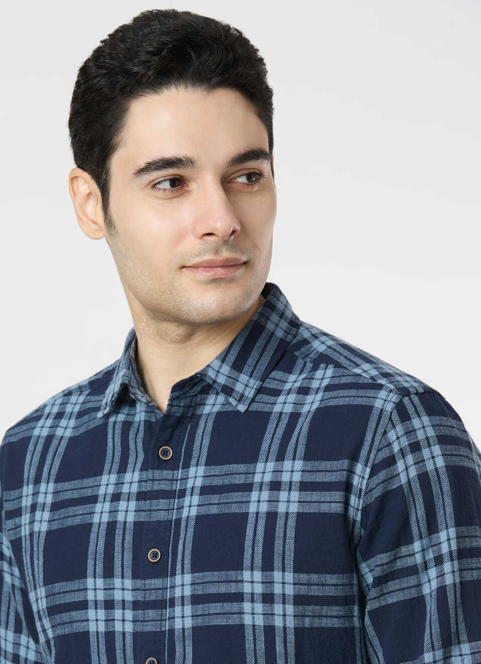 Men Blue Checked Shirt, , large image number 4