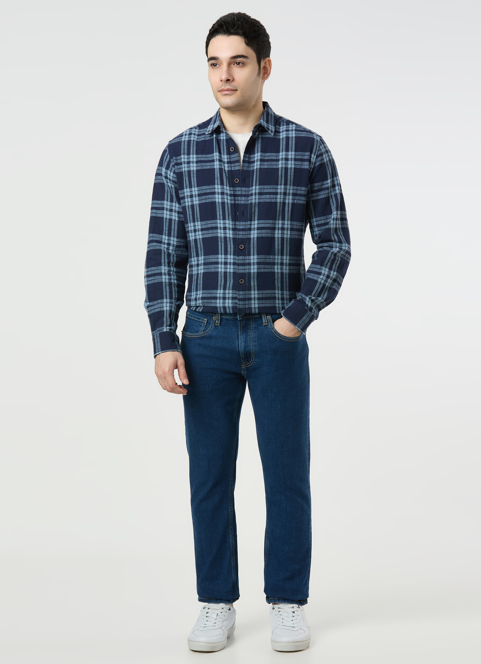 Men Blue Checked Shirt, , large image number 5