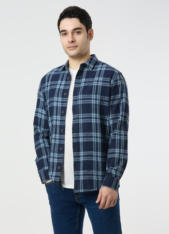 Men Blue Checked Shirt