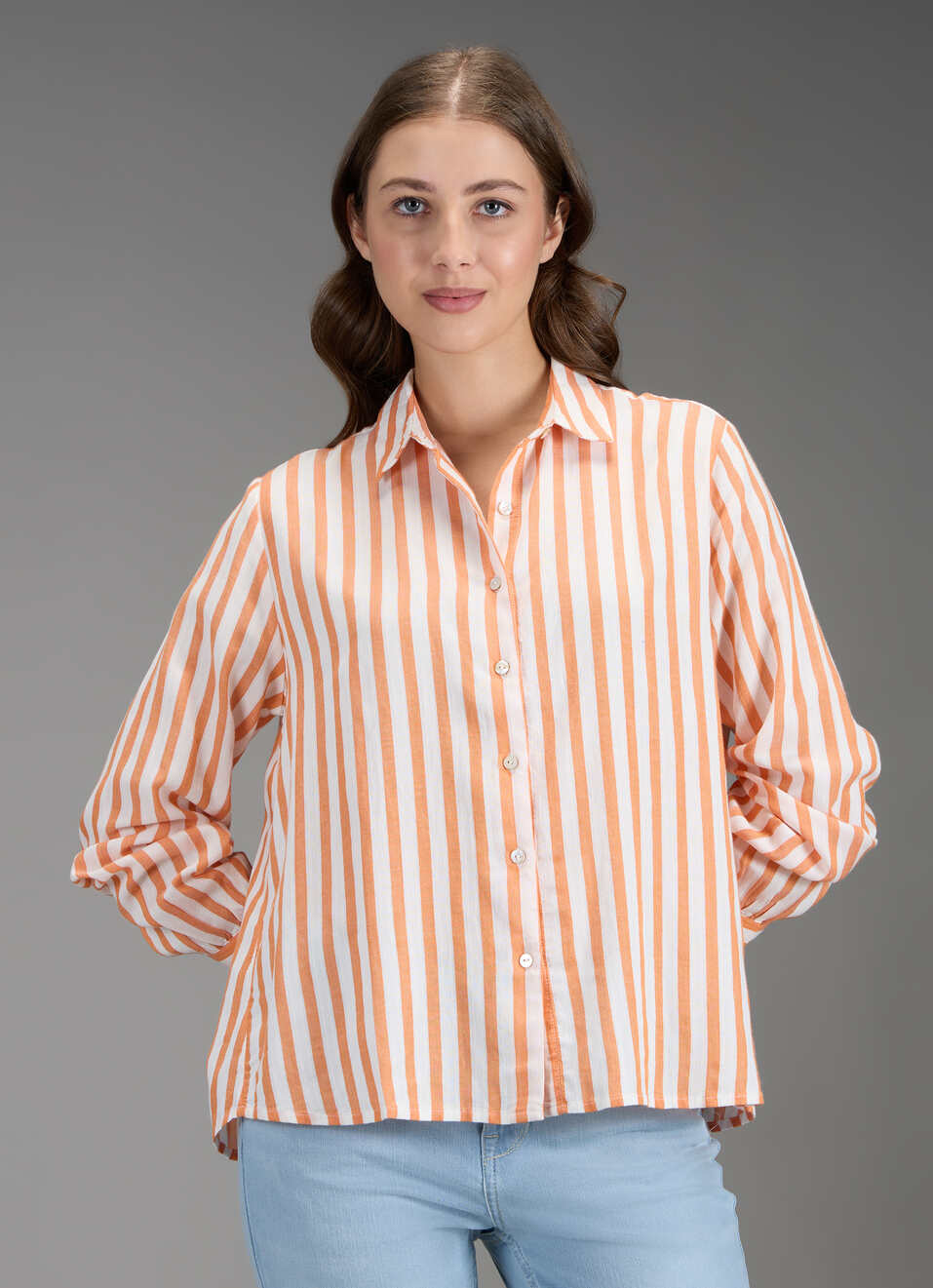 Women Orange Striped Regular Fit Shirt, , large image number 5