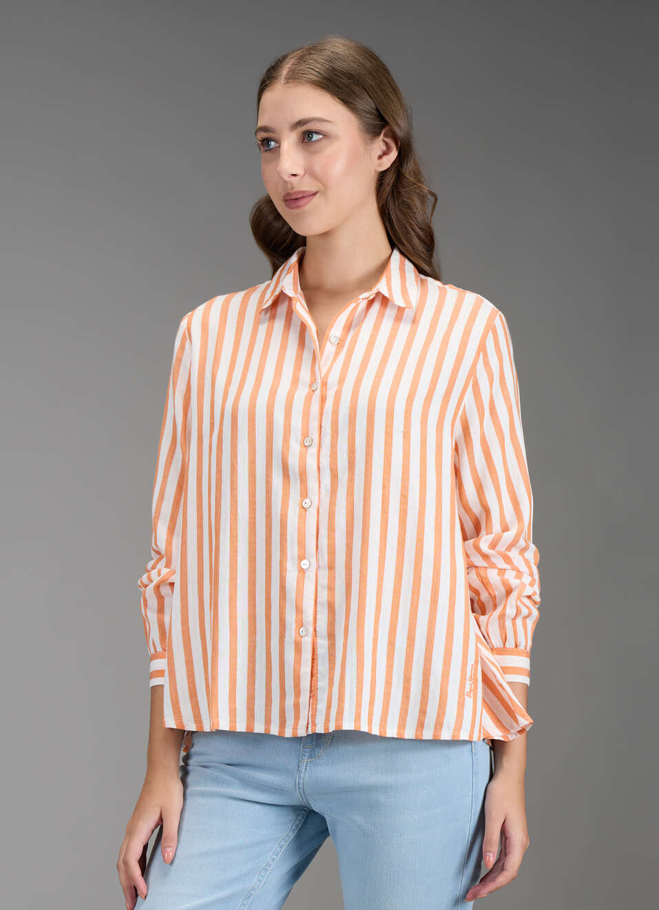 Women Orange Striped Regular Fit Shirt, , large image number 7