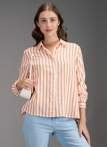 Women Orange Striped Regular Fit Shirt