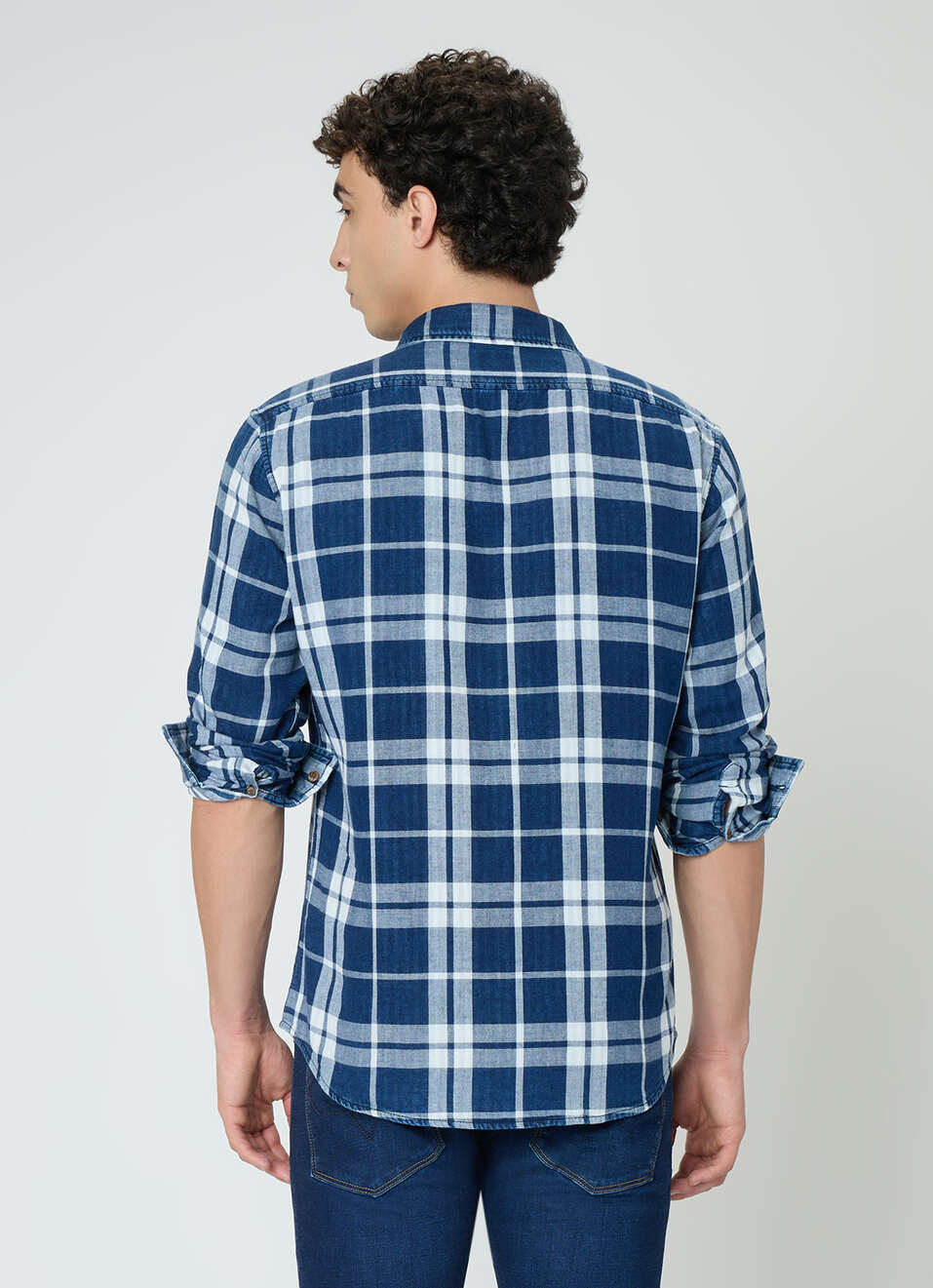 Men Indigo Blue Checked Shirt, , large image number 2