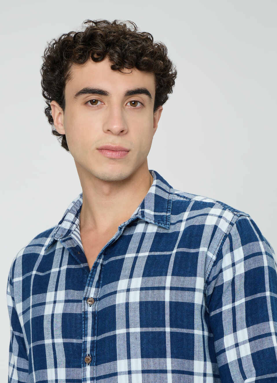 Men Indigo Blue Checked Shirt, , large image number 4