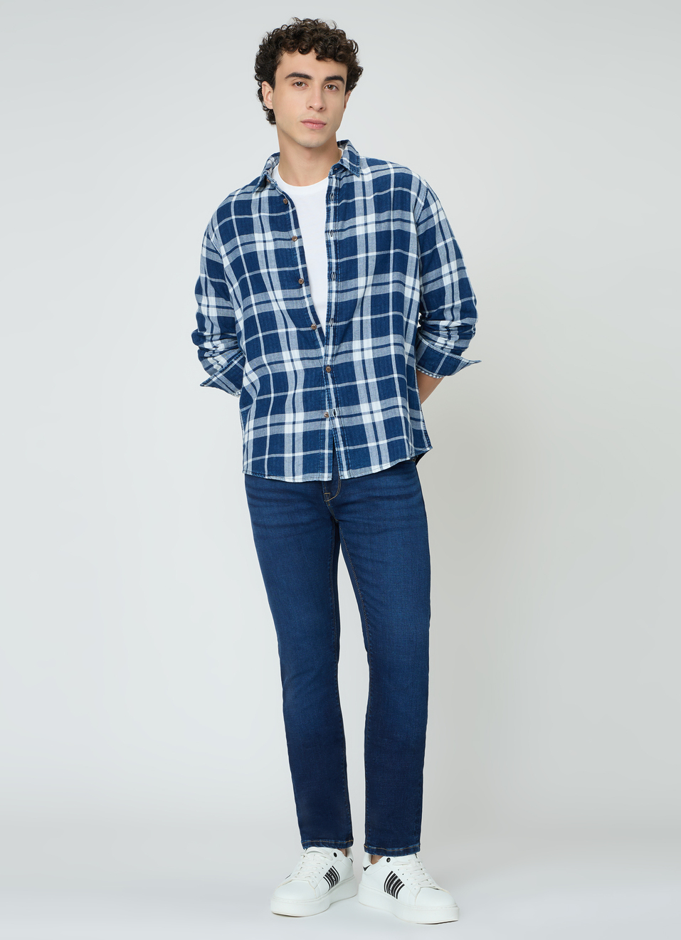 Men Indigo Blue Checked Shirt, , large image number 5