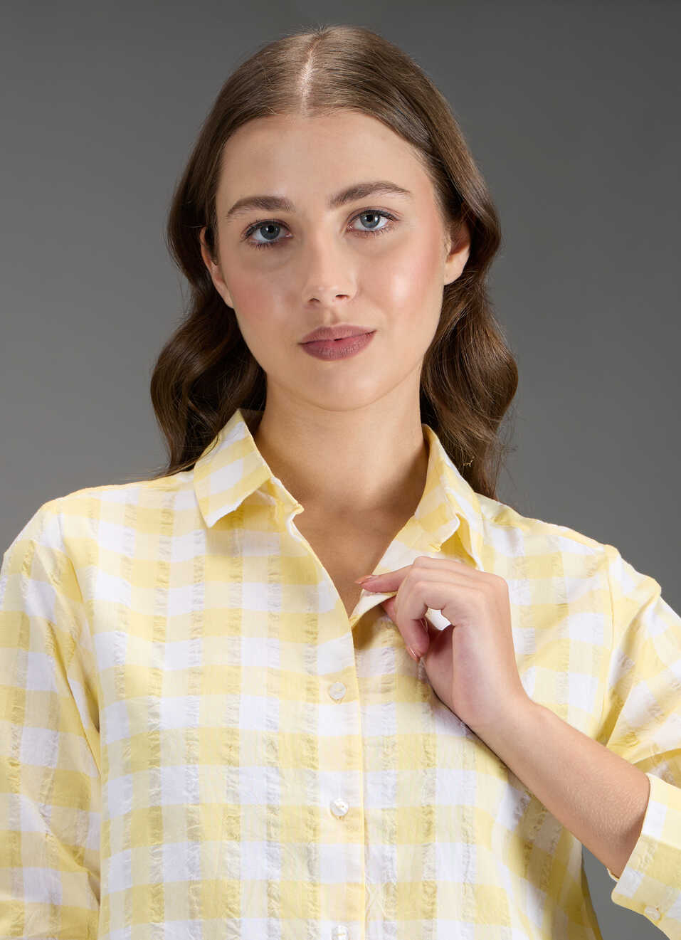 Women Yellow Checked Regular Fit Shirt, , large image number 4