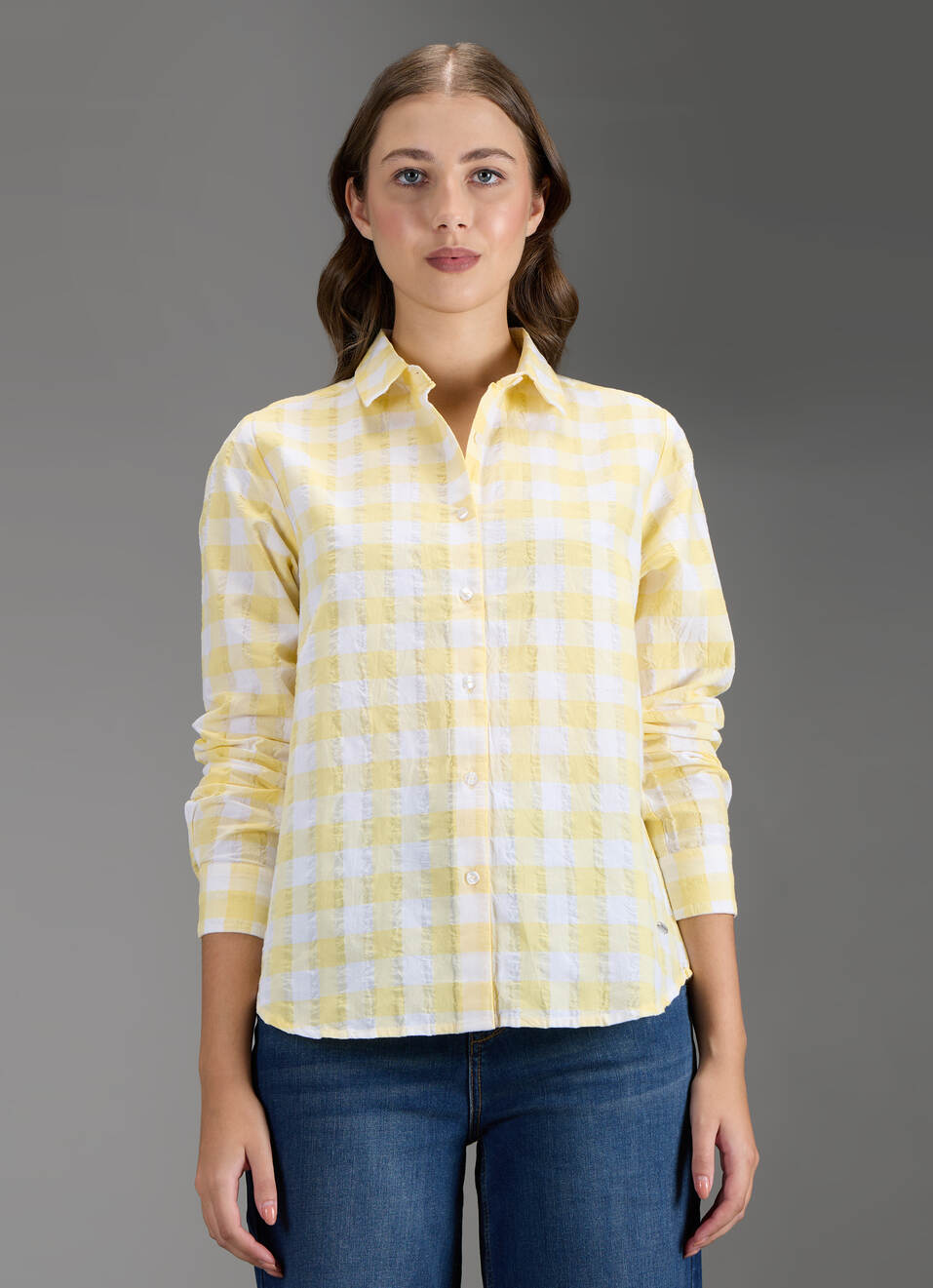Women Yellow Checked Regular Fit Shirt, , large image number 5