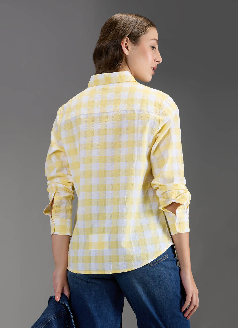 Women Yellow Checked Regular Fit Shirt, , large image number 6