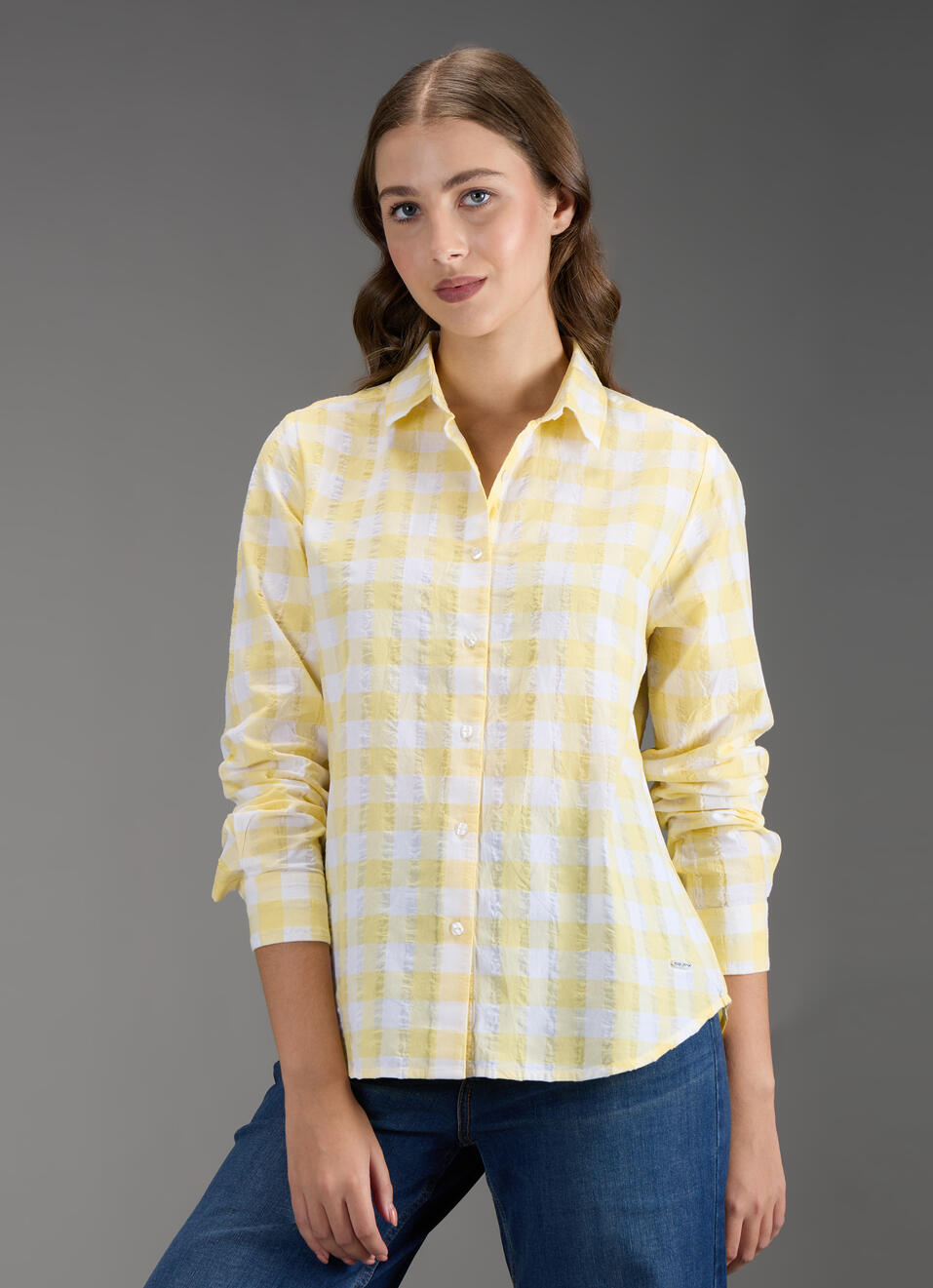 Women Yellow Checked Regular Fit Shirt, , large image number 7