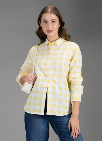 Women Yellow Checked Regular Fit Shirt