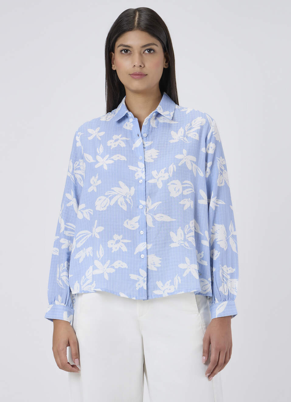 Women Blue Printed Fashion Fit Shirt image number 1