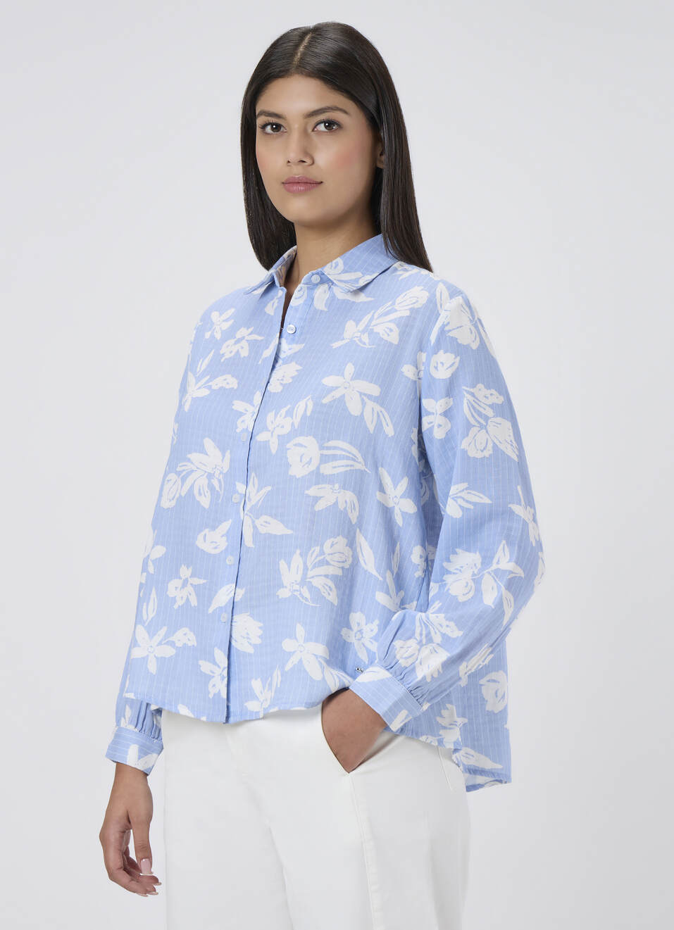 Women Blue Printed Fashion Fit Shirt image number 3