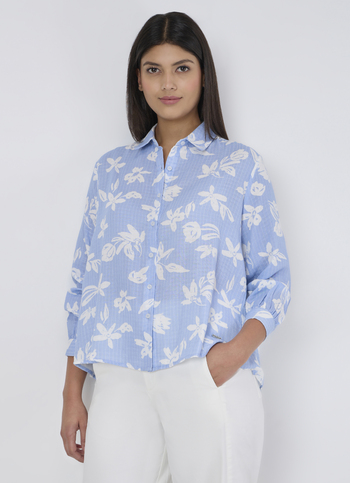 Women Blue Printed Fashion Fit Shirt