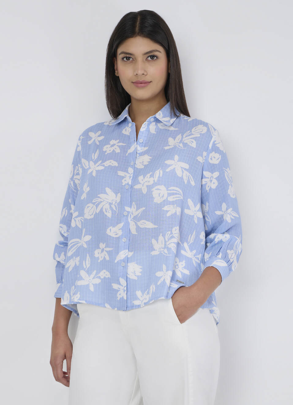 Women Blue Printed Fashion Fit Shirt image number 0