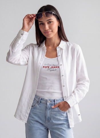 Women White Solid Regular Fit Casual Shirt