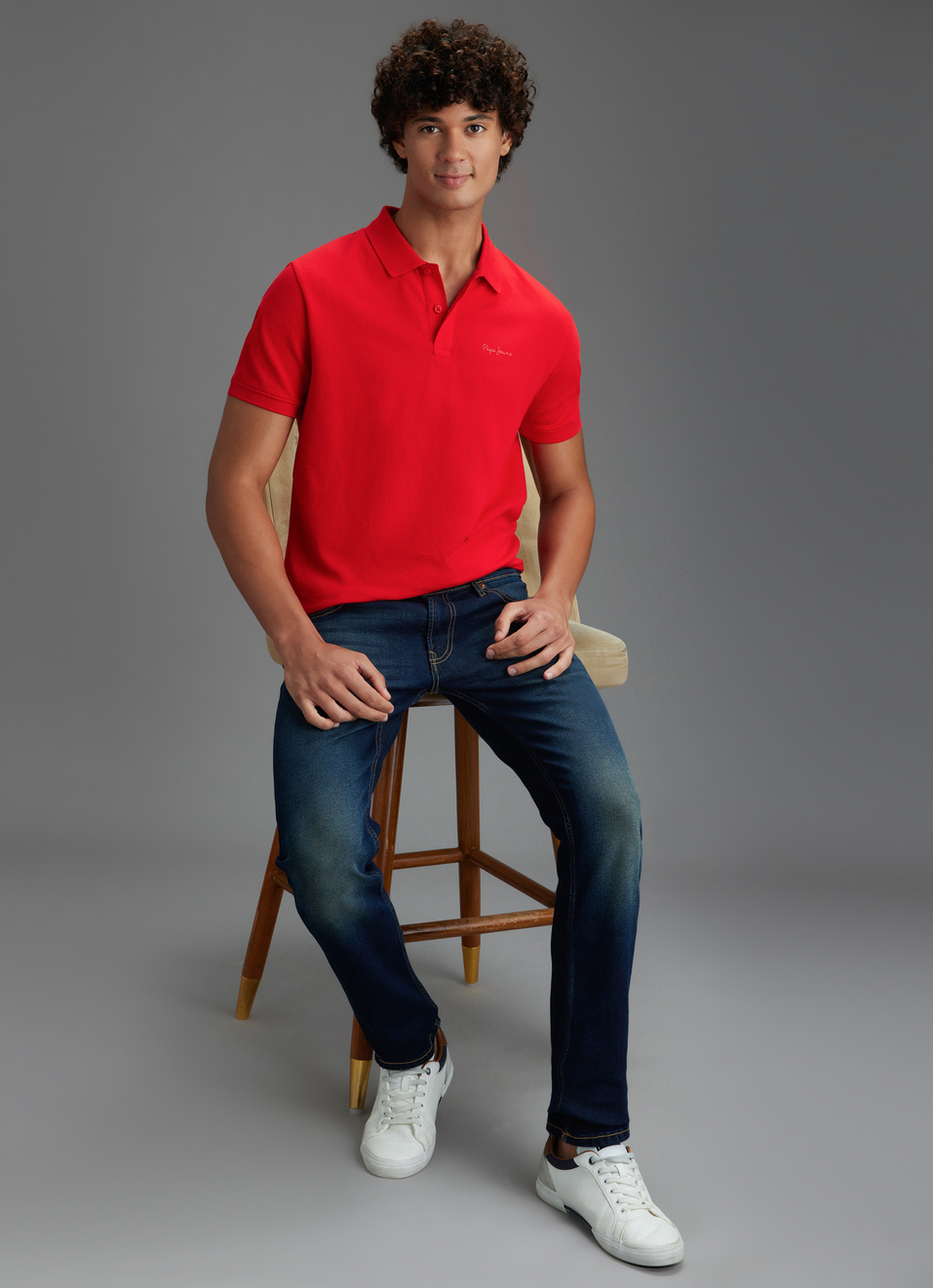 Men Red Solid Short Sleeve Polo, , large image number 2