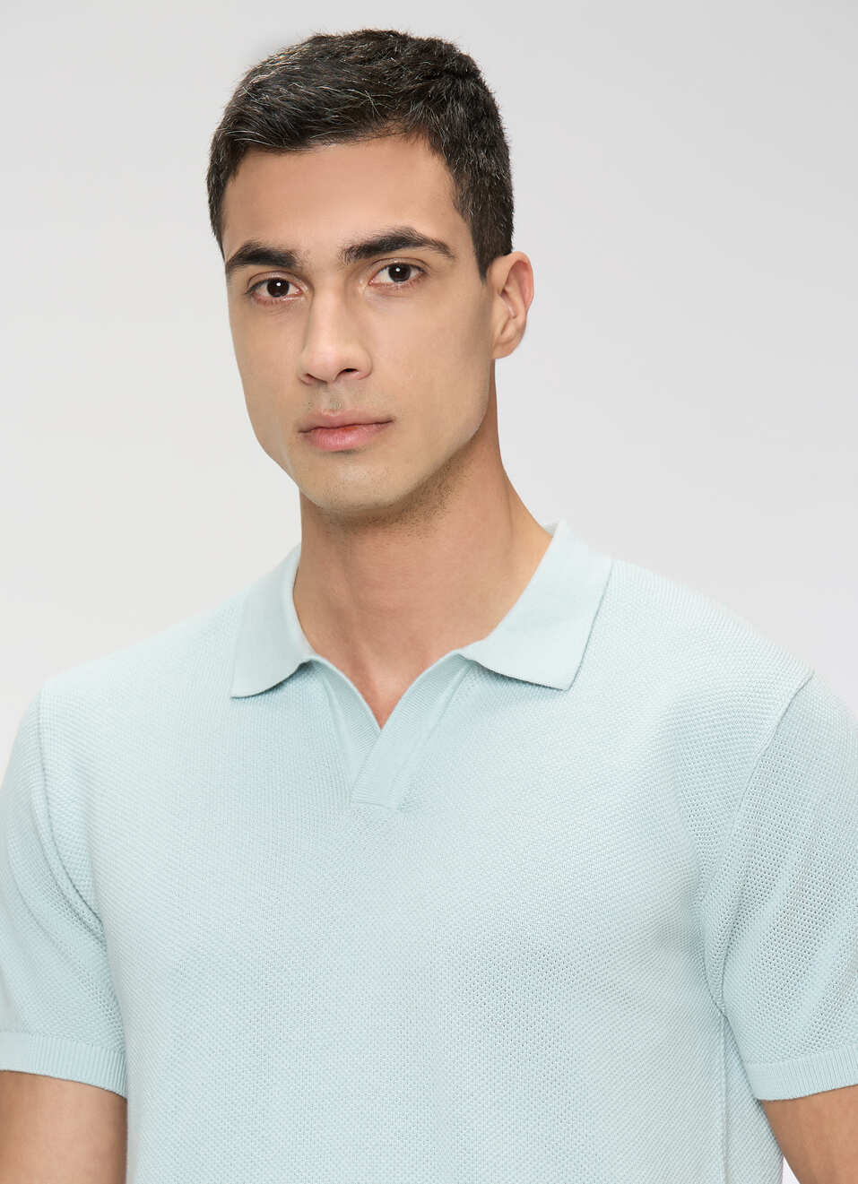 Men Sky Blue Regular Fit Short Sleeve Knitted Polo, , large image number 4