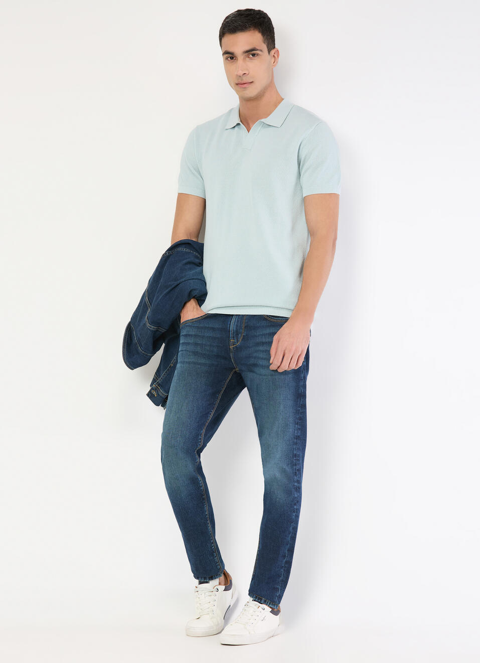 Men Sky Blue Regular Fit Short Sleeve Knitted Polo, , large image number 5